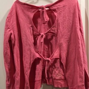 Dylan womens triple raw Tie Back Top cotton long sleeves raw bottom size S pink